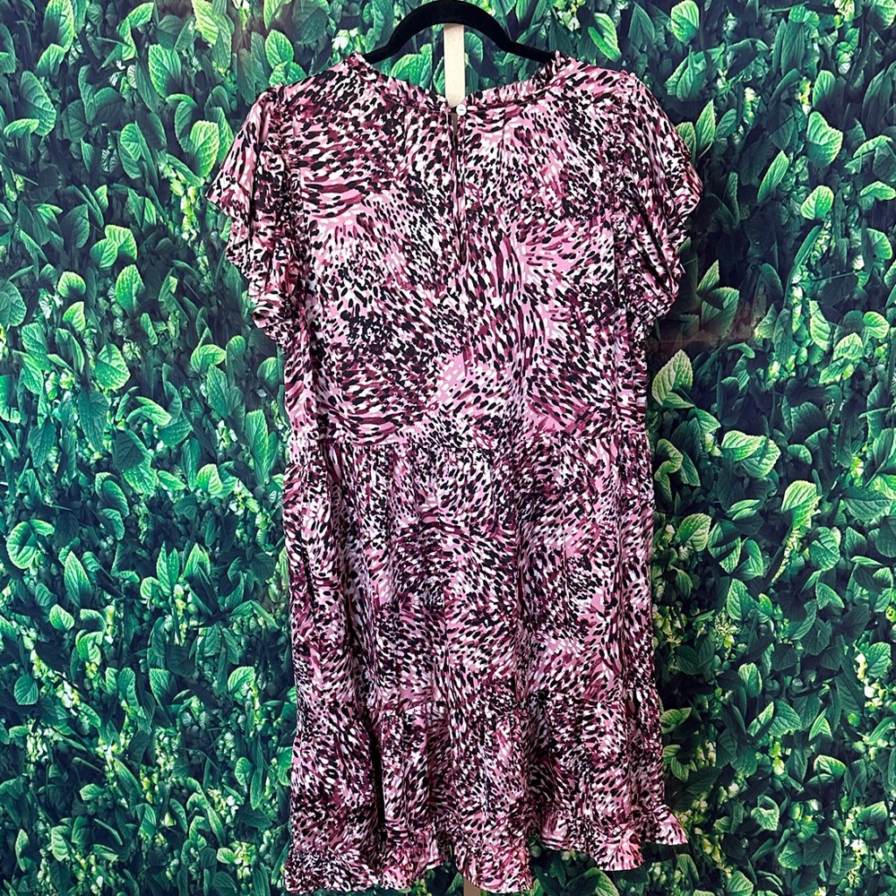 Chelsea28 Pink Animal Printed Puff Sleeve Tiered Satin Minidress Ladies XL - Picture 4 of 8